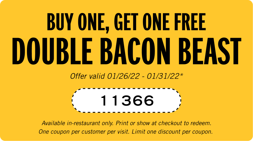 BOGO Bacon Beast Double - Coupon Code: 11366