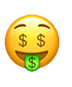 emoji with green tongue and dollar sign eyes