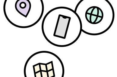 Image Description: Multiple graphics icons showing a location pin, a phone, a globe, and a map.