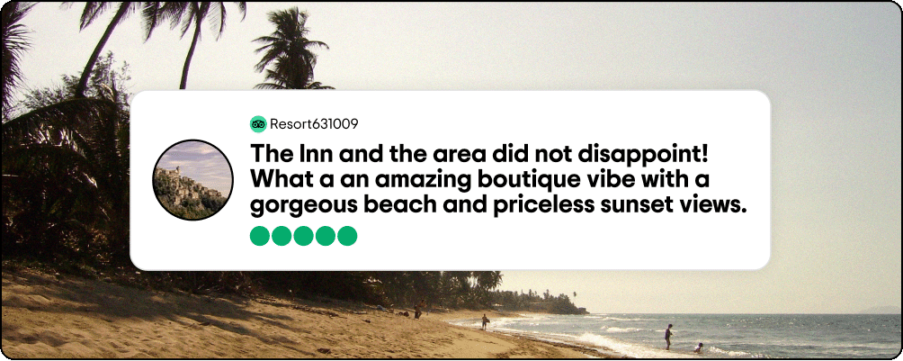 Image Description: Review snippet with five bubble rating reads: 