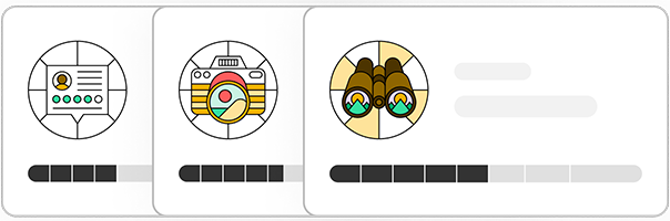 Image Description: An illustration of a review, a camera, and binoculars. 