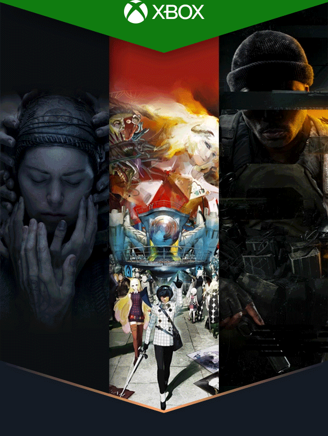 Three vertical bars showing key art from Senua's Saga: Hellblade II, Metaphor: ReFantazio, and Call of Duty®: Black Ops 6.