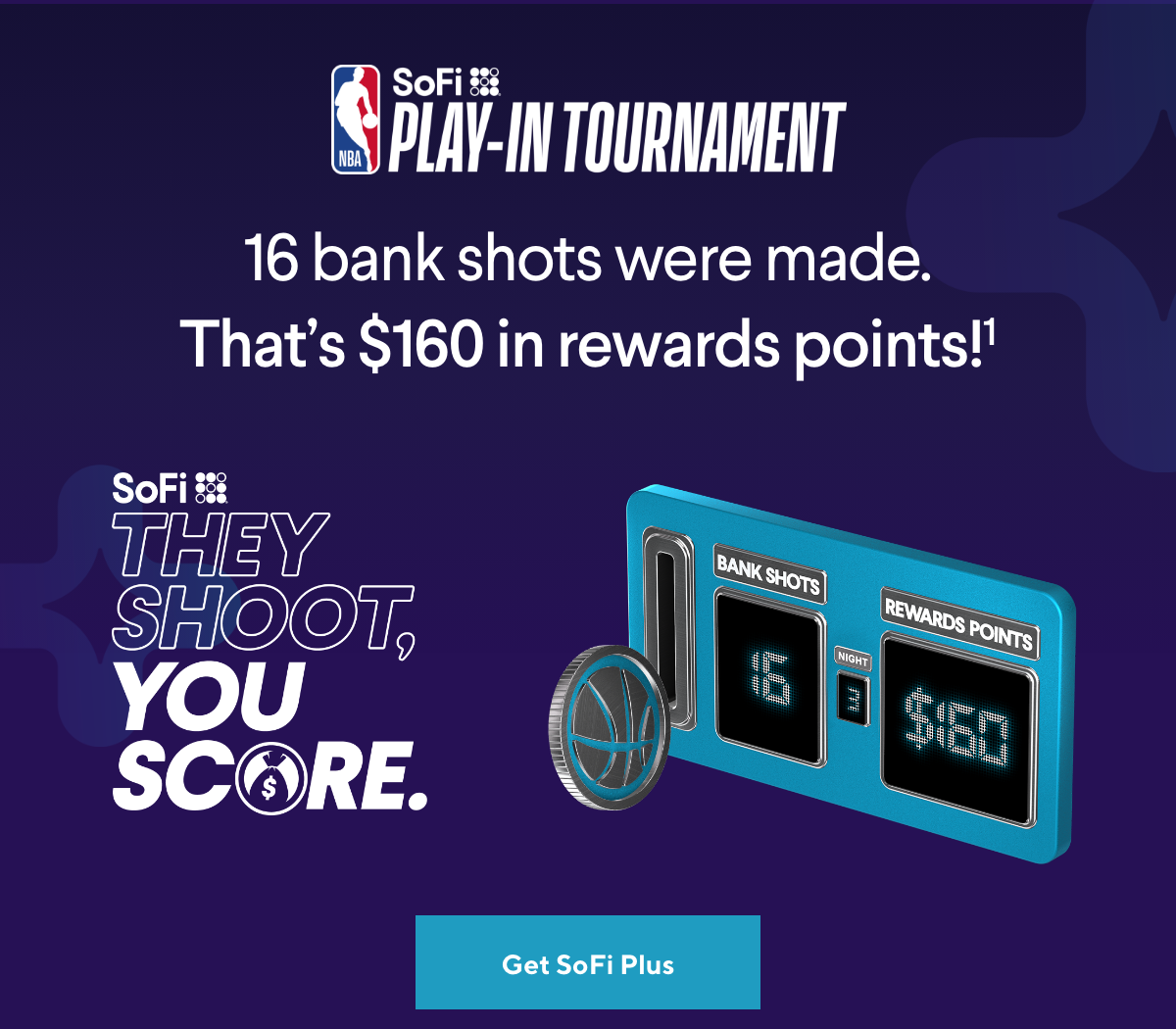 T16 bank shots were made. That's $160 in rewards points!