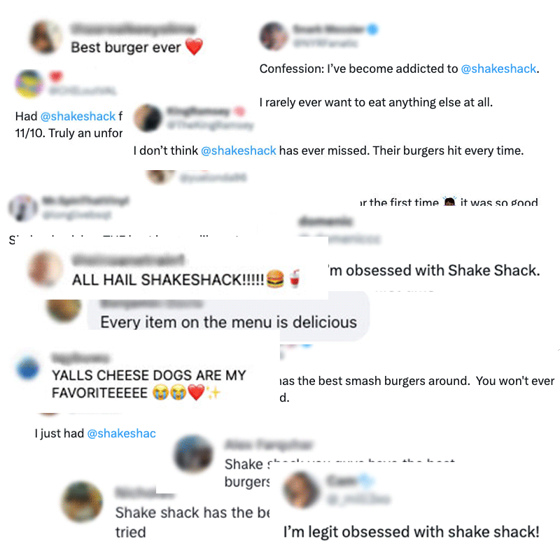 GIF of people talking about loving Shake Shack on social media