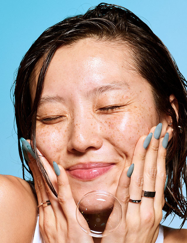 Model with cleansed, hydrated skin