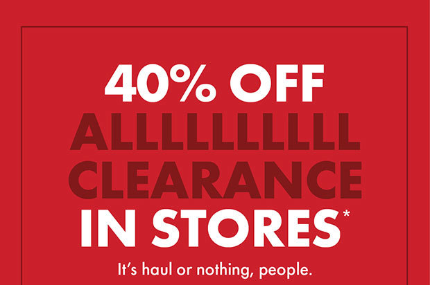 40% OFF All Clearance in Stores