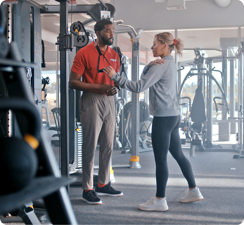 Male Johnson representative showing female customer the Matrix FTR30 in a JFW showroom
