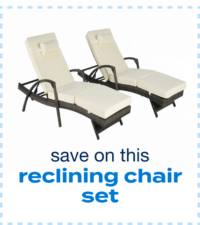 Outdoor Long Reclining Chair Set of 2 with Cushions