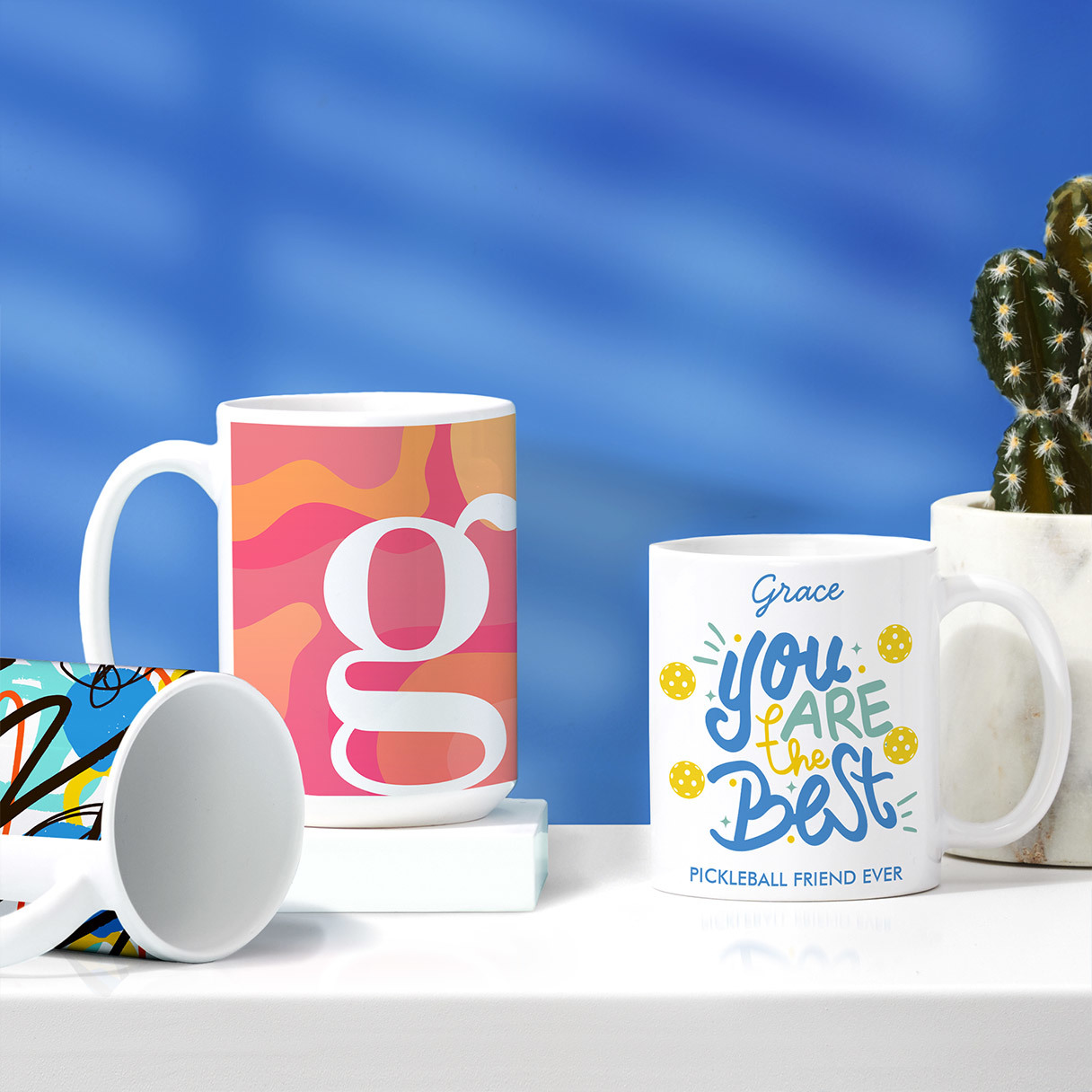 Custom Mugs on a Table