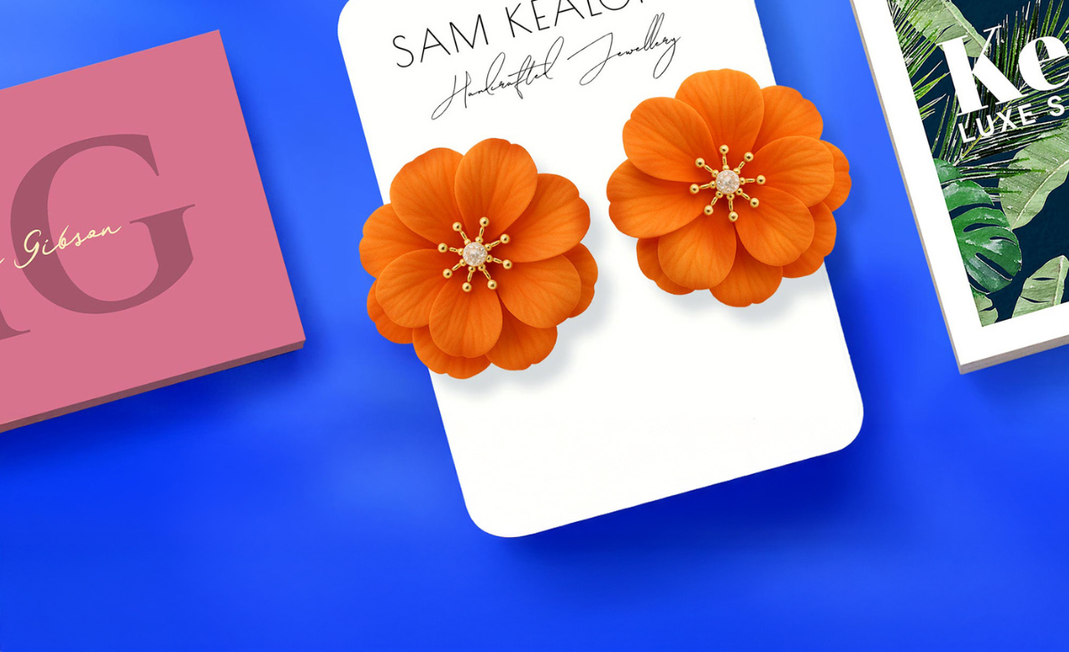 Vibrant business cards on a blue background