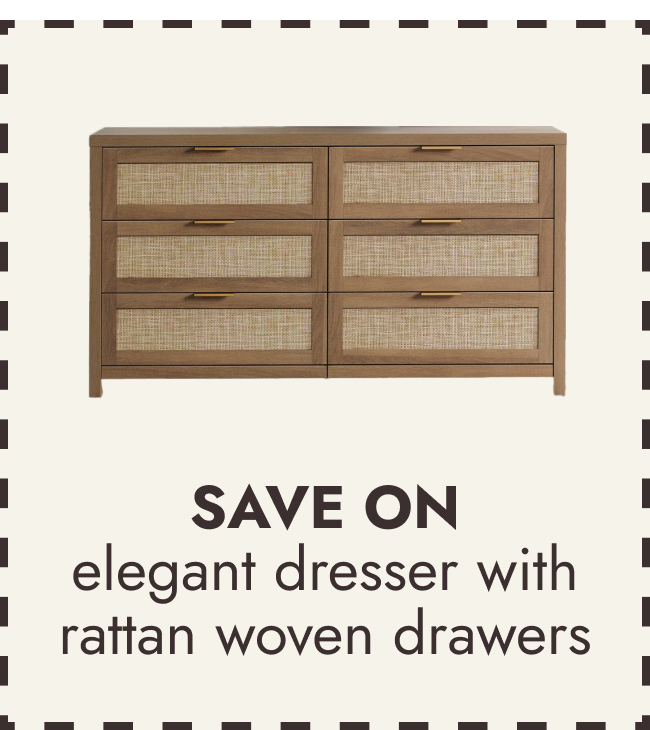 Elegant Right Angled Dresser with 6 Rattan Woven Drawers