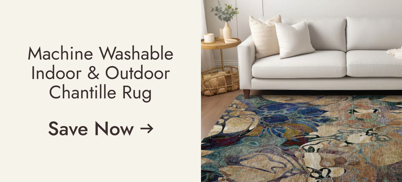 Machine Washable Indoor/ Outdoor Modern Floral Chantille Rug