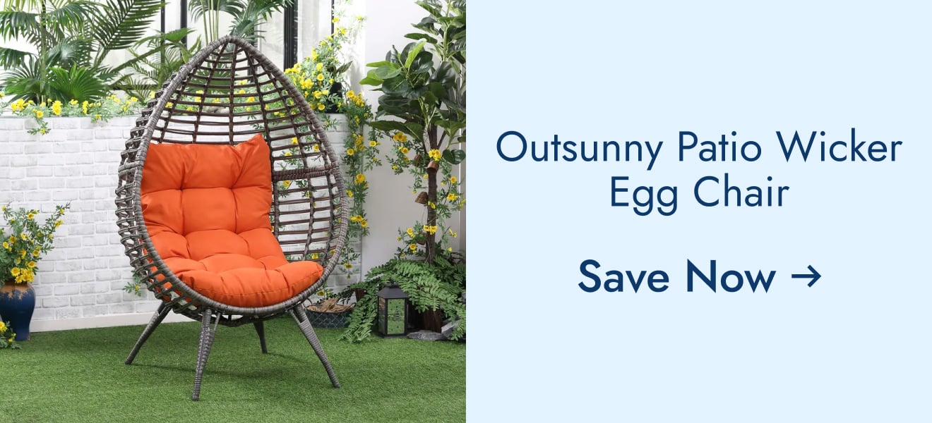 Outsunny Patio Wicker Egg Chair w/ Soft Cushion, Teardrop Cuddle Seat, Outdoor / Indoor Patio Chair