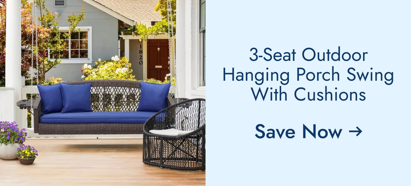 3-Seat Outdoor Hanging Porch Swing with Cushions