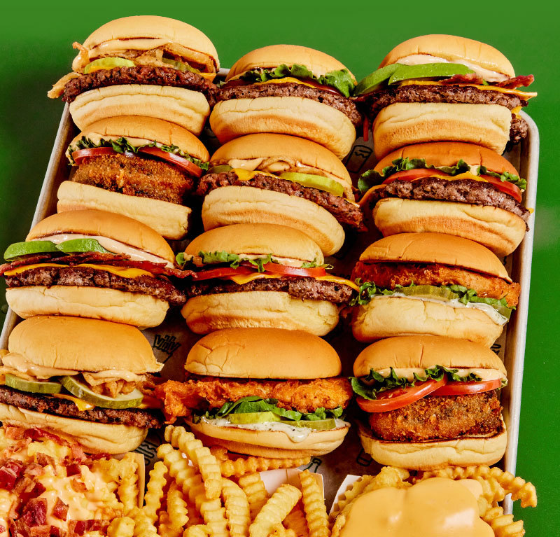 Tray of Shake Shack sandwiches