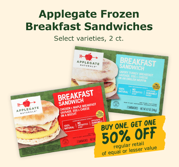 Applegate Frozen Breakfast Sandwiches (Select varieties, 2 ct.)