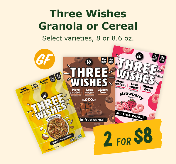 Three Wishes Granola or Cereal (Select varieties, 8 or 8.6 oz.)