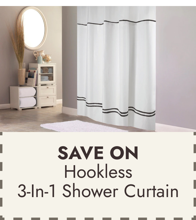 Hookless Monterey 3-in-1 Fabric Shower Curtain with Sheer Top Window
