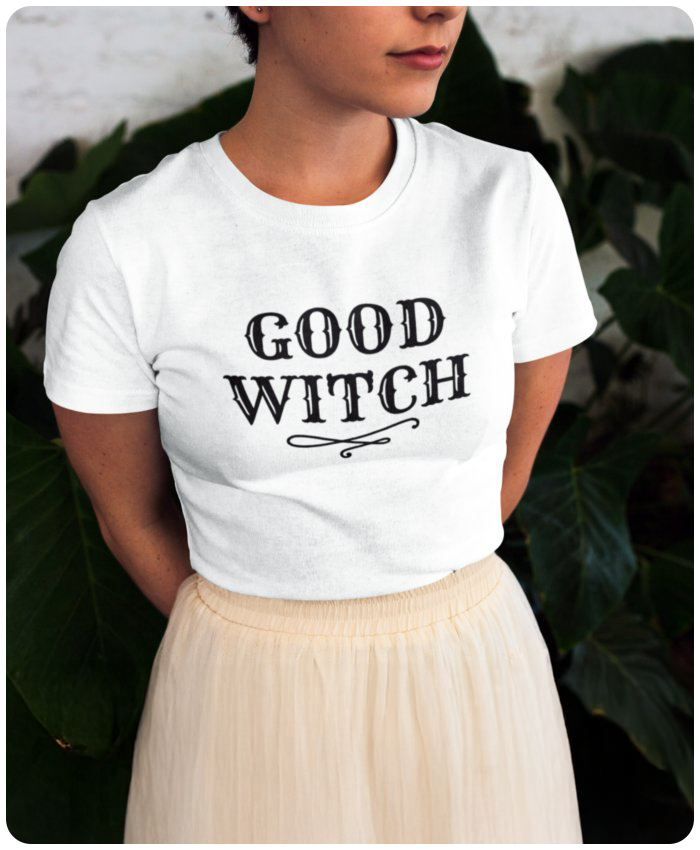 Image of a woman wearing a Halloween shirt