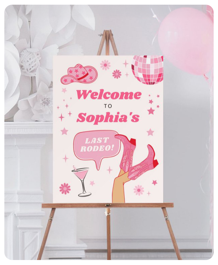 Image of a rodeo-themed bachelorette party sign