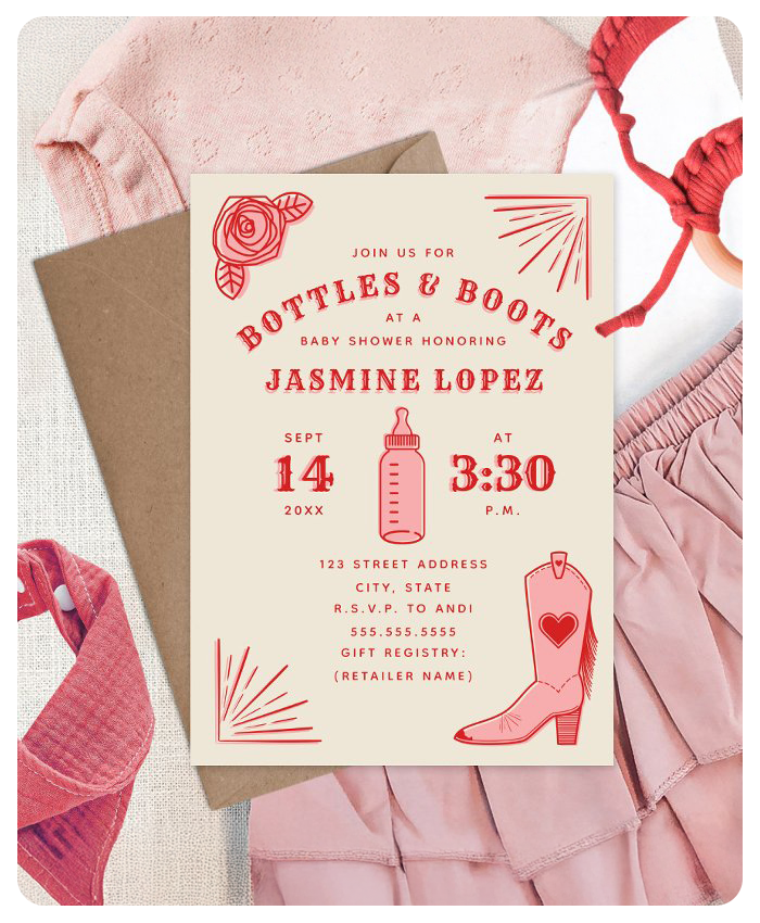 Image of a rodeo-themed baby shower invite