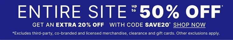 Entire Site up to 50% off + Extra 20% off with code SAVE20