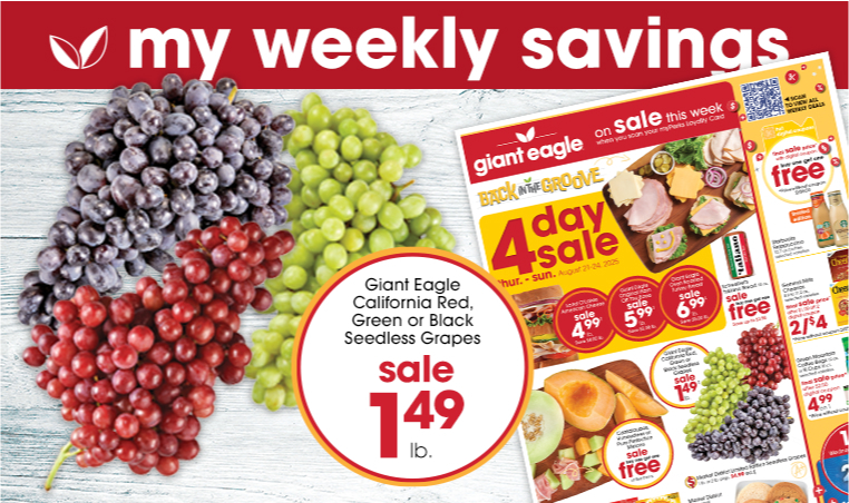  Giant Eagle California Red, Green or Black Seedless Grapes sale $1.49 lb. 