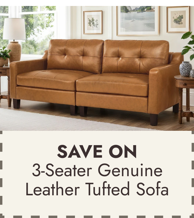 3-Seater Genuine Leather Tufted Sofa for Living Room