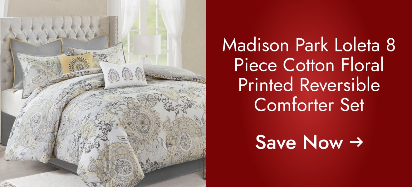 Madison Park Loleta 8 Piece Cotton Floral Printed Reversible Comforter Set