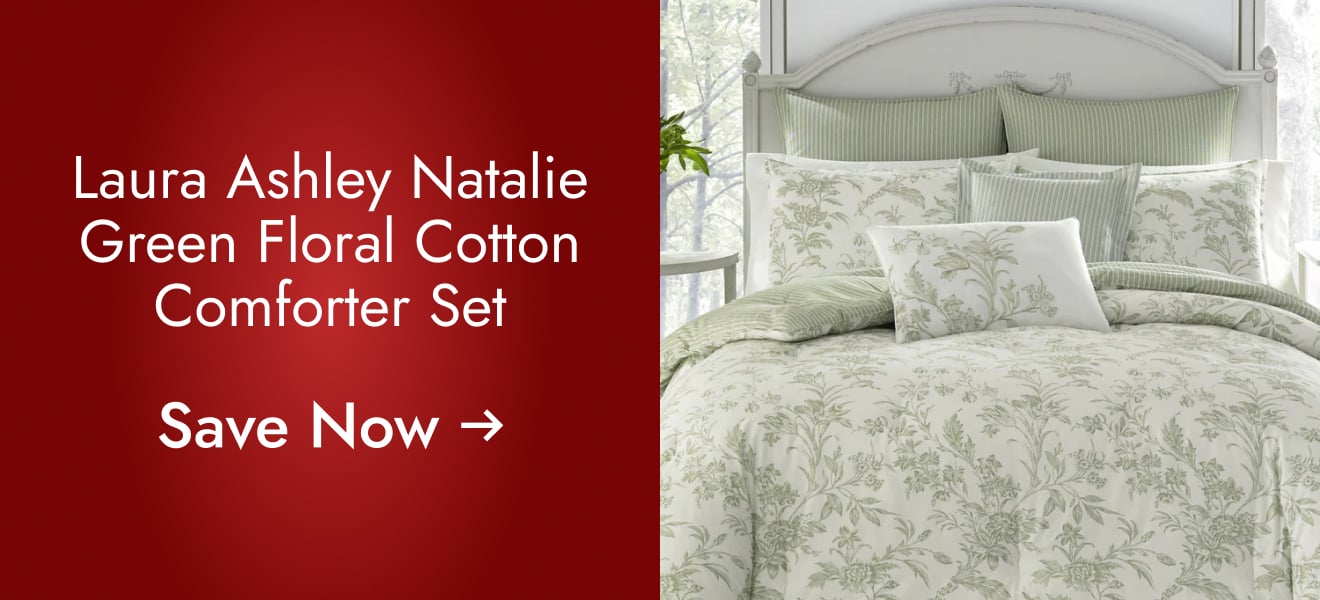 Laura Ashley Natalie Green Floral Cotton Comforter Bonus Set