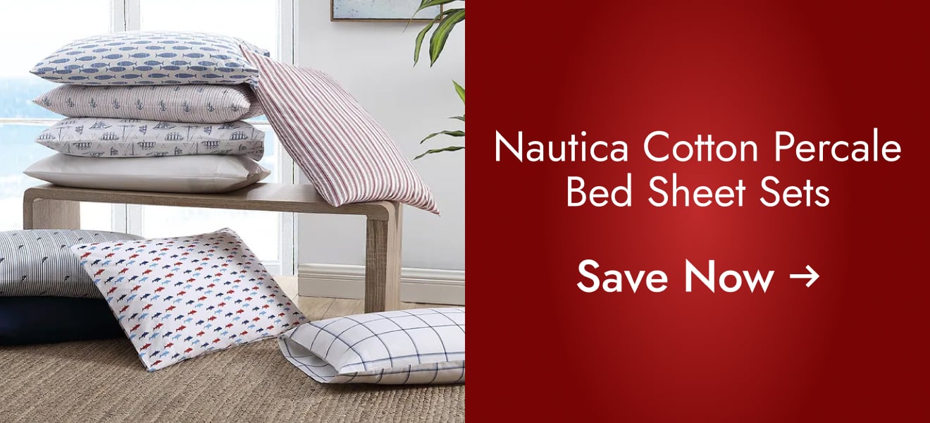 Nautica Cotton Percale Deep Pocket Bed Sheet Sets