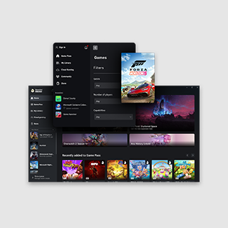 A desktop display and mobile device showcasing the Xbox store tab within the Xbox app.