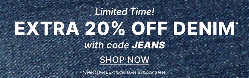 Extra 20% off Denim Styles with code JEANS