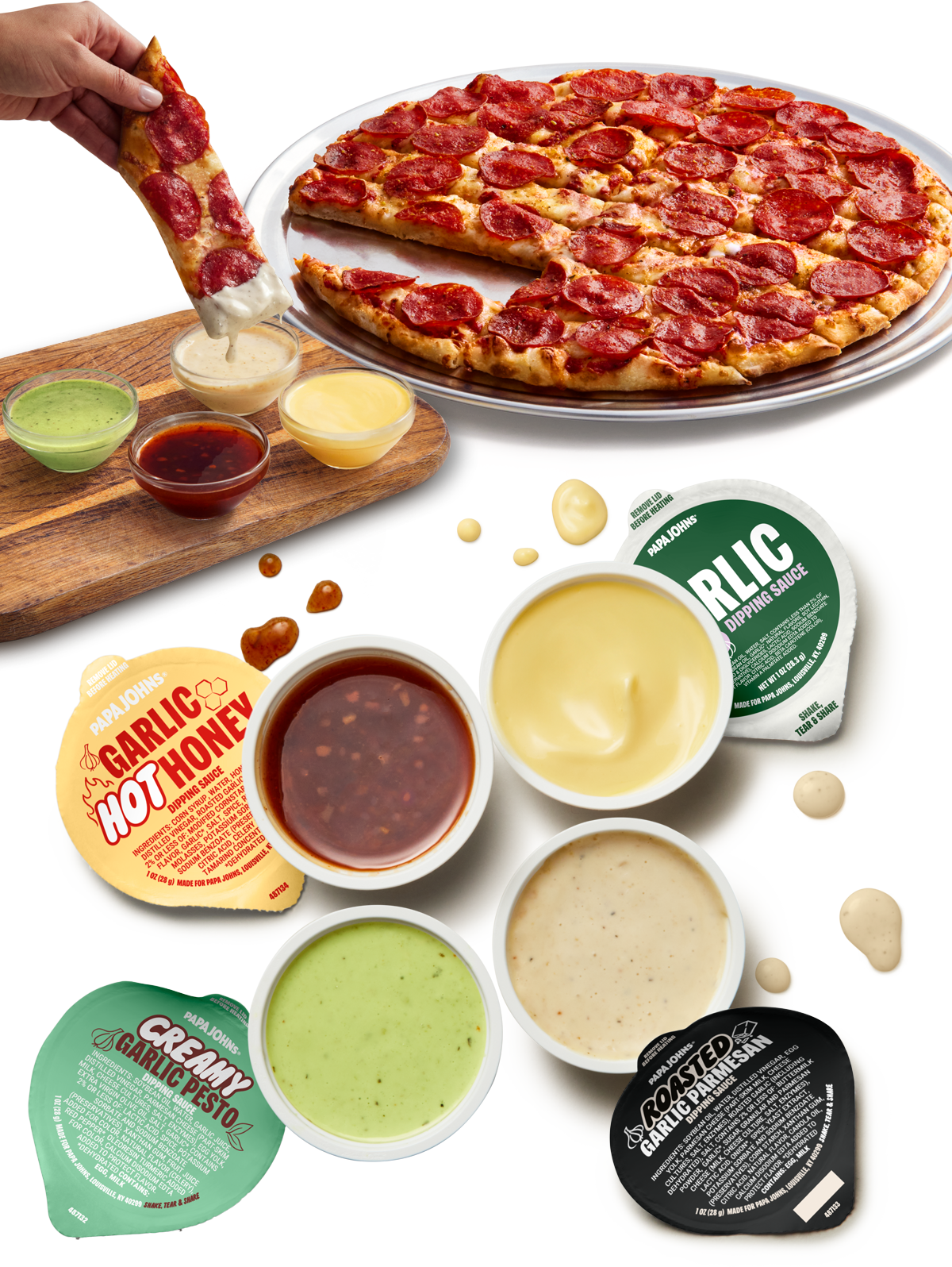 1-Topping Large Pizza & 4 Sauce Flight