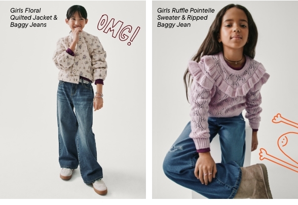 Girls Jackets, Jeans + Sweaters