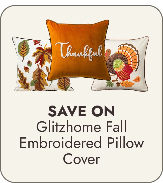Glitzhome Farmhouse Thanksgiving Harvest Turkey Embroidered Pillow or Pillow Cover