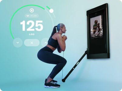 Woman working out with Tonal showing adaptive weight resistance