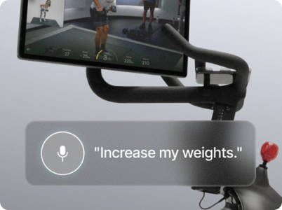 Peloton Bike+ with voice overlay saying 
