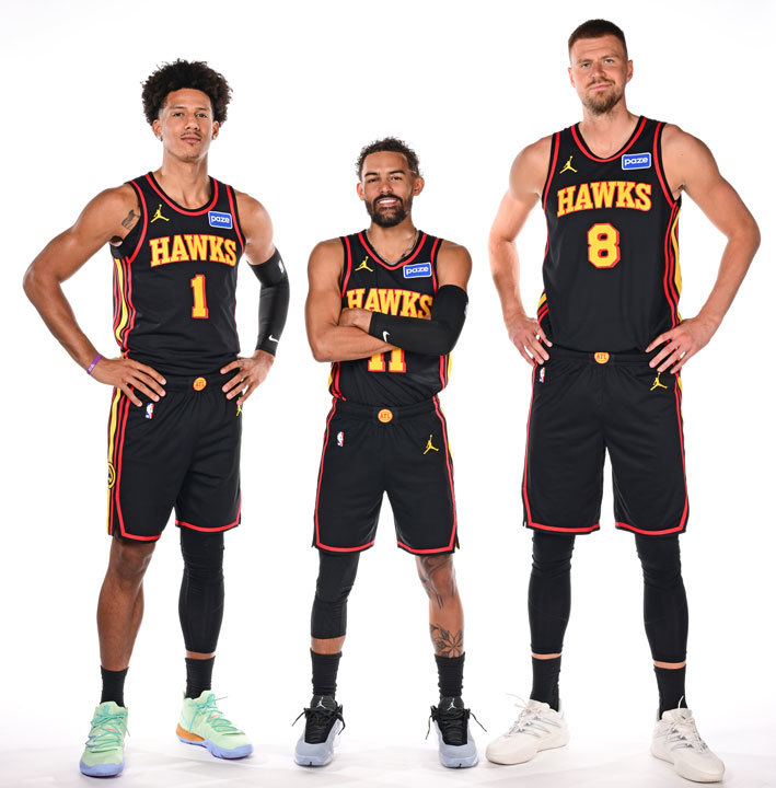 Jalen Johnson, Trae Young, Kristaps Porziņģis