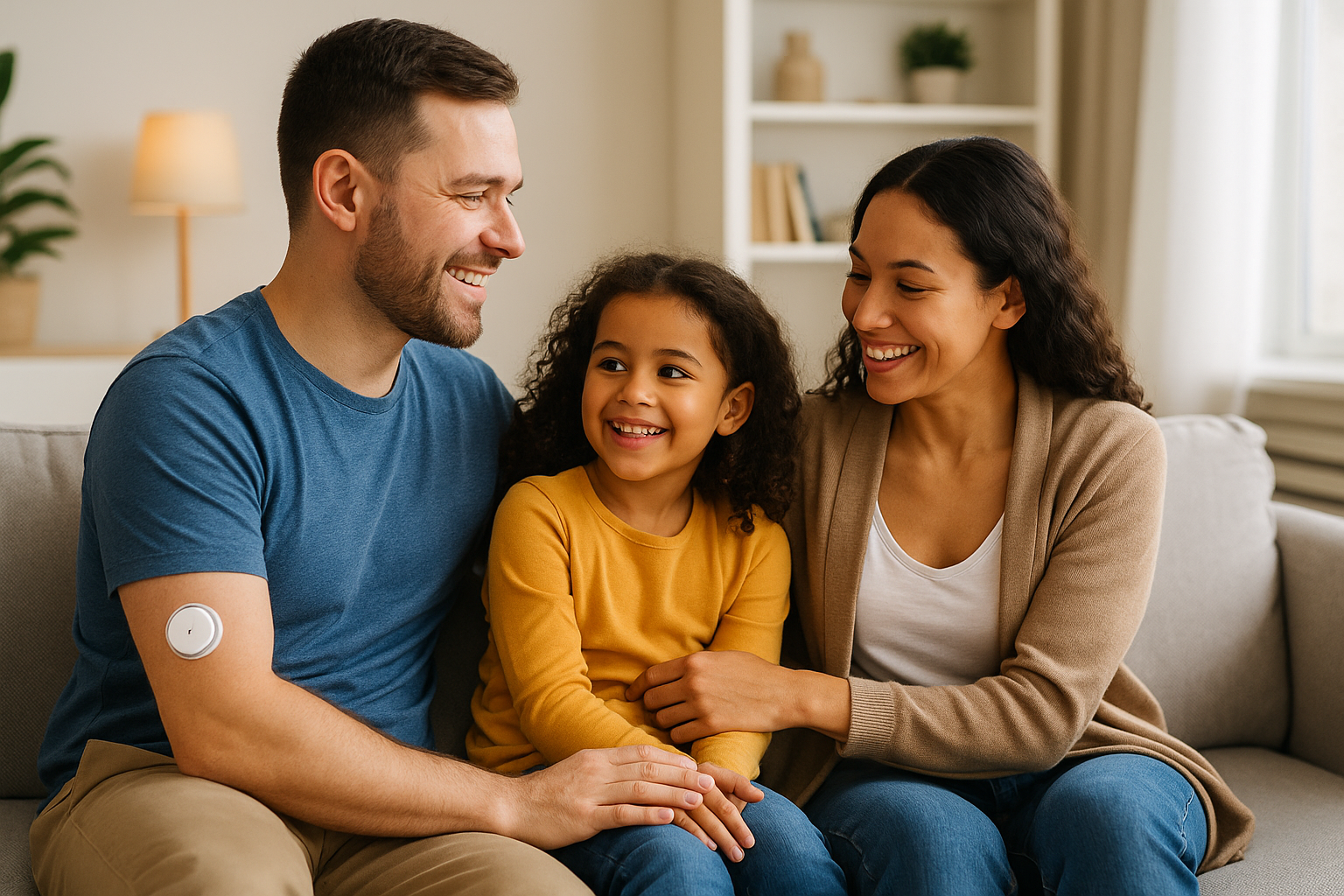 Man checking glucose levels in bedroom