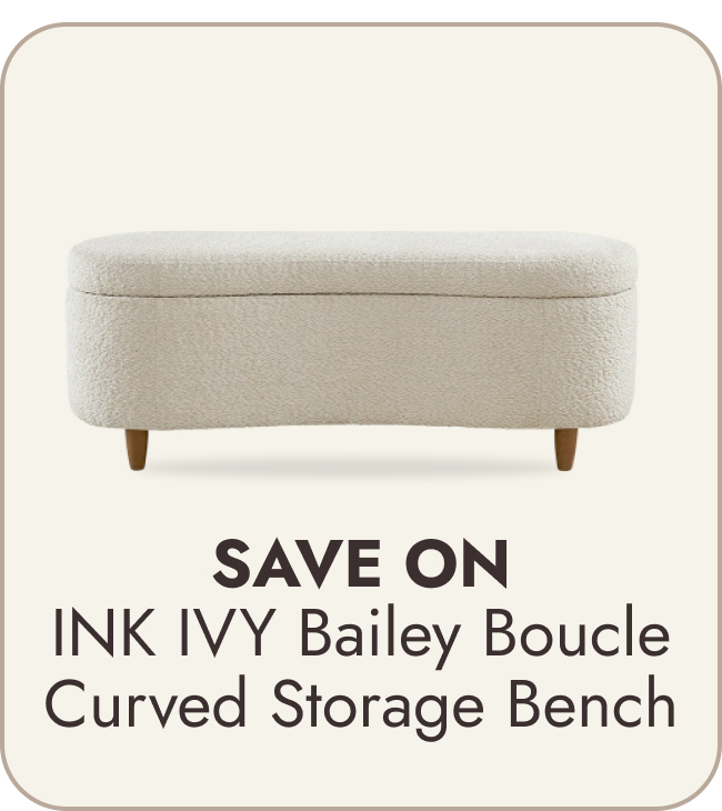 INK IVY Bailey Boucle-Style Curved Storage Accent Bench