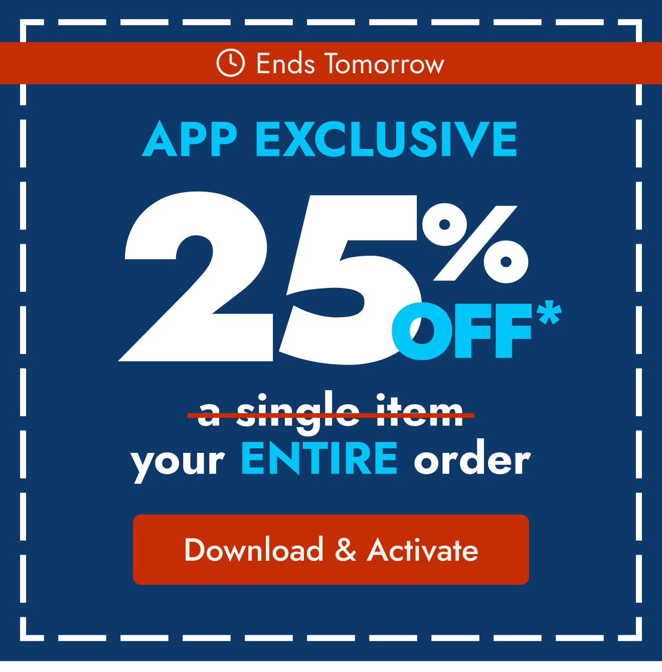25% off entire order in app