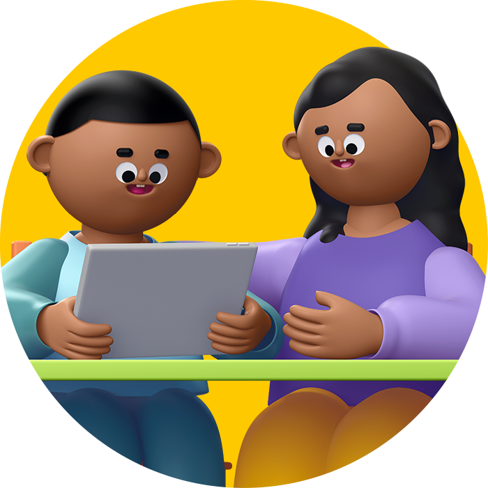 Parent and child using tablets