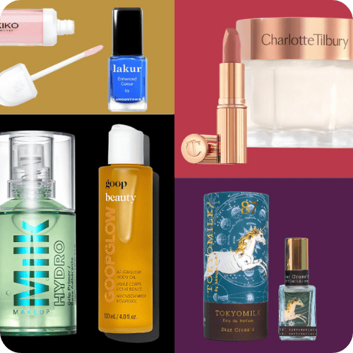 A collage of high-end beauty products available on Amazon