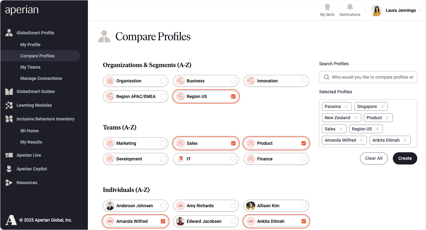 updated Compare Profiles page