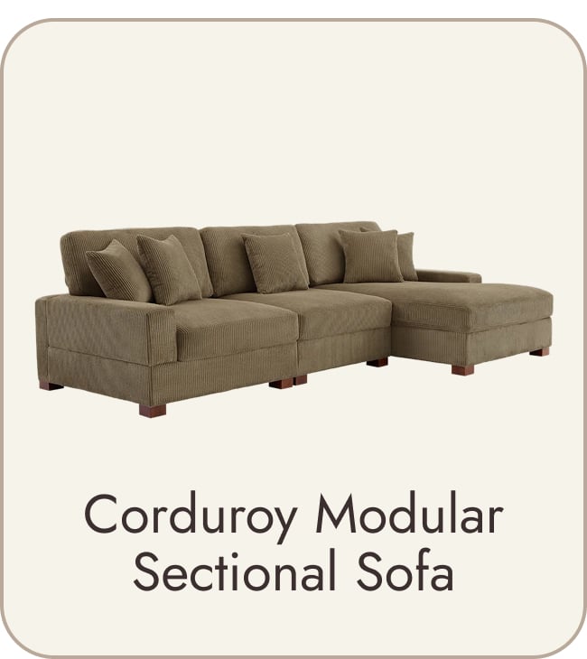 Corduroy L-shape Modular Sectional Sofa with Pillows