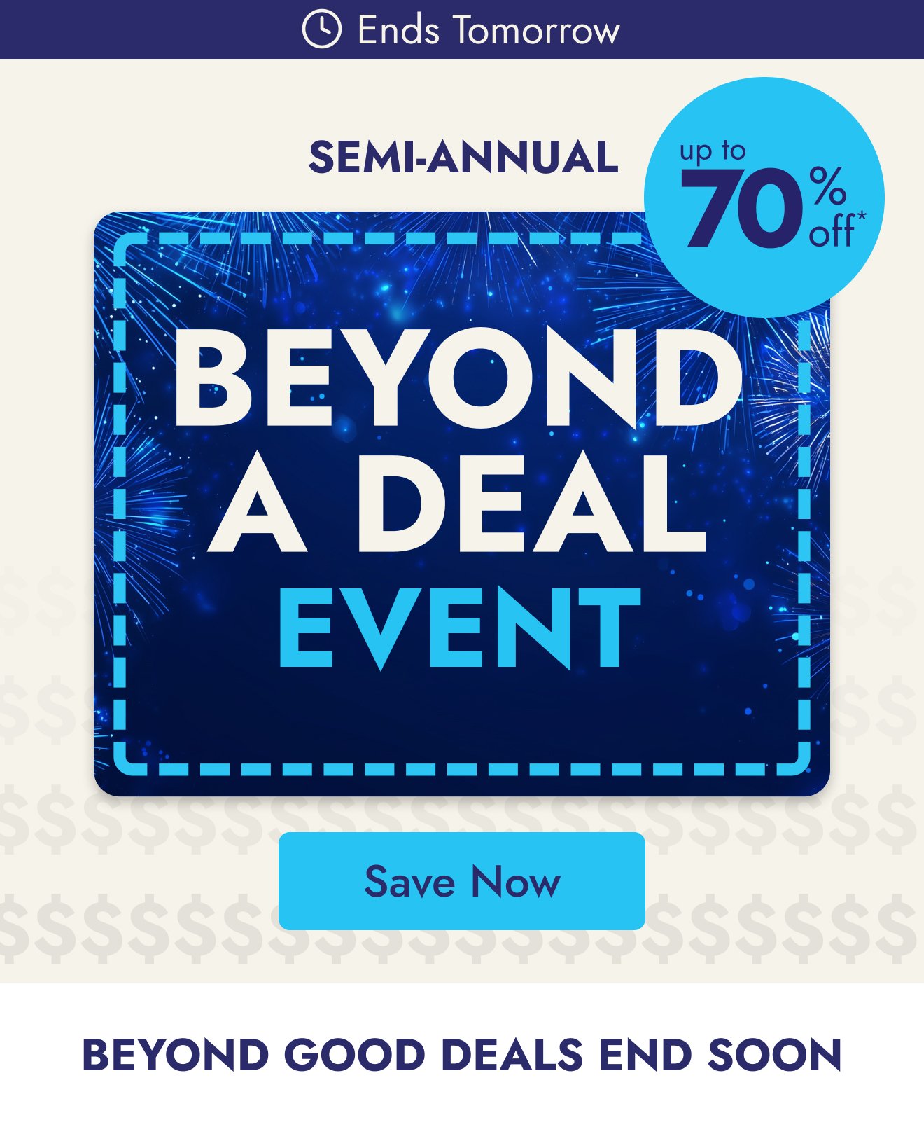 Ends tomorrow: Up to 70% off