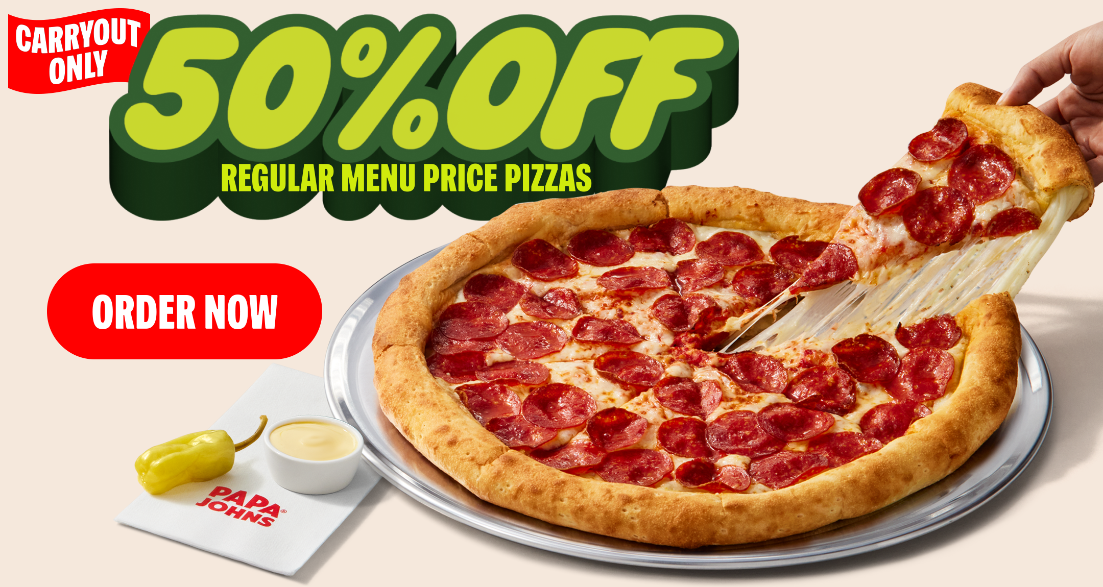 50% Off Regular Menu Price Pizza on Carryout Only