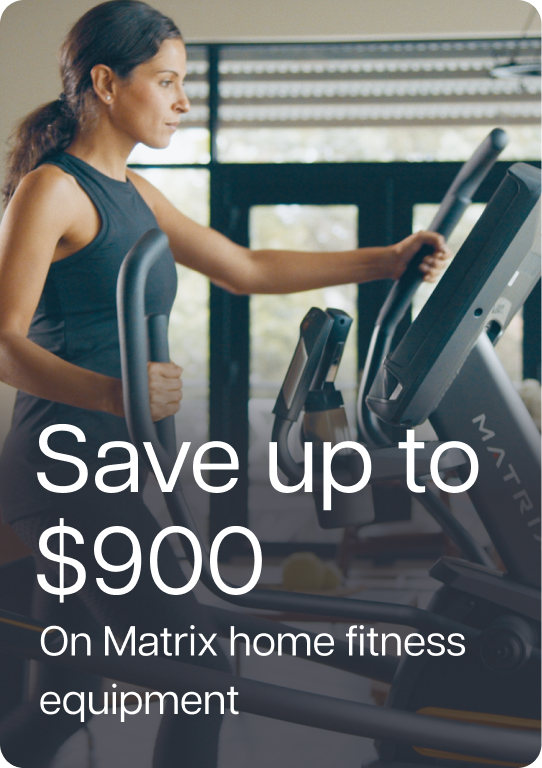 Save up to $900 on home fitness equipment - Woman workout out on Matrix Elliptical Save up to $900 on home fitness equipment - Woman workout out on Matrix Elliptical