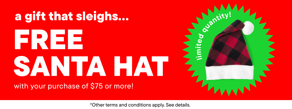 Free Santa Hat with your purchase of $75 or more